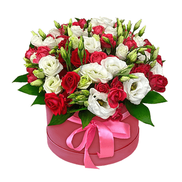 Roses and lisianthus in box