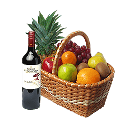 Basket with fruits and wine