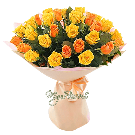 Bouquet of yellow and orange roses (80 cm.)