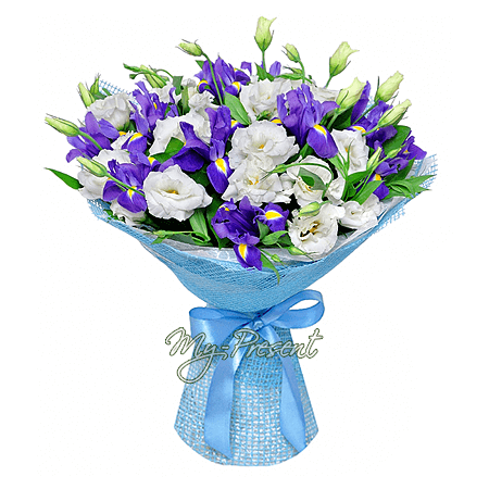 Bouquet of irises and lisianthus