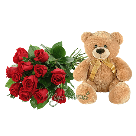 Composition - bear and roses
